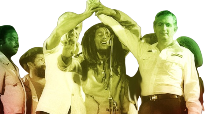 Bob Marley une as mãos de Michael Manley e Edward Seaga